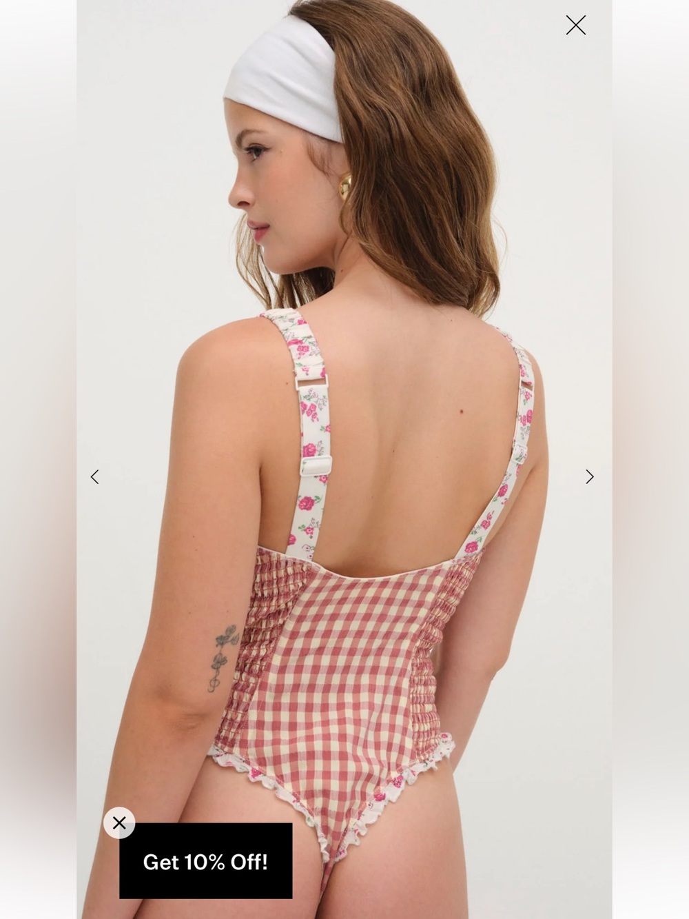 For Love & Lemons Red and Cream Gingham Lace-Up Bodysuit Georgia Bodysuit size L - Picture 12 of 12